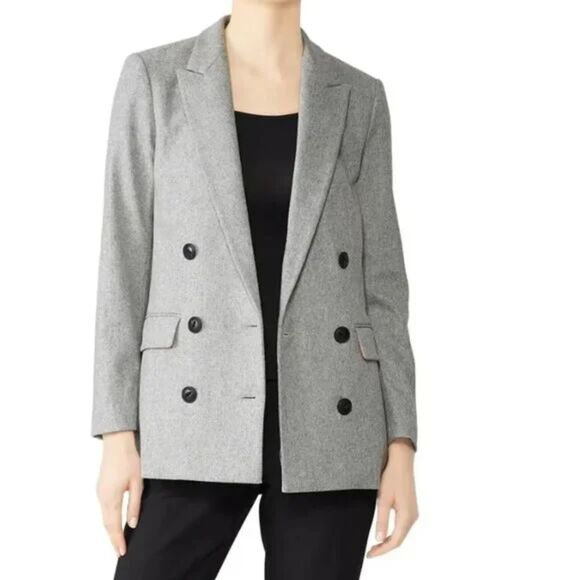 RAG &‎ BONE Blazer Style Wool Pea Coat Grey Sz 6 - Picture 1 of 6